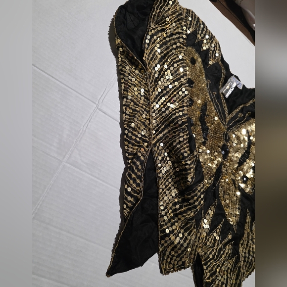 Vintage 70's Sequins Butterfly Retro Disco Womans M 100% Silk Beads Gold Black - Picture 11 of 11